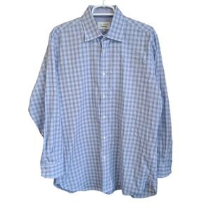 Ted Baker Endurance Blue plaid LS Button Down Dress Shirt Cotton Sz 16.5 EUC